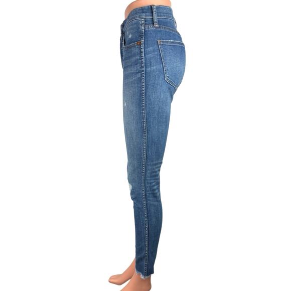 Madewell Blue Medium Wash Distressed Ankle Denim High Rise Skinny Jeans Size 26 - Picture 2 of 6